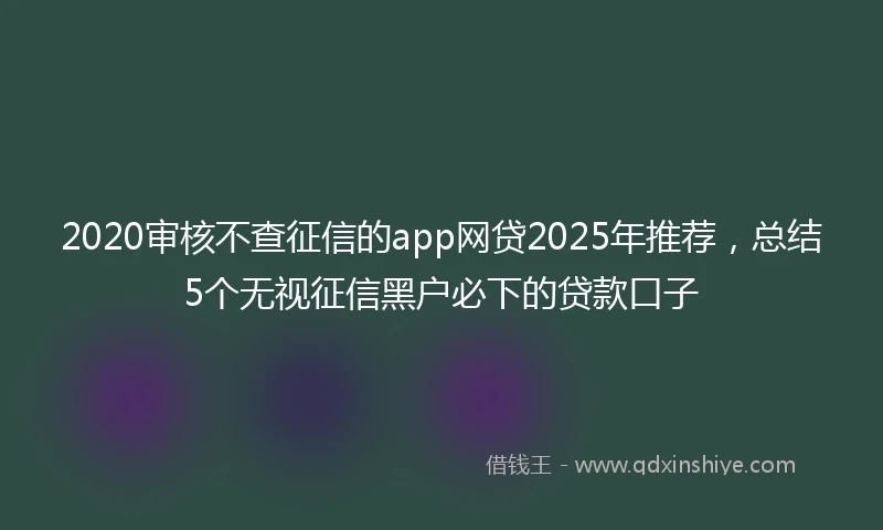 2020审核不查征信的app网贷2025年推荐，总结5个无视征信黑户必下的贷款口子