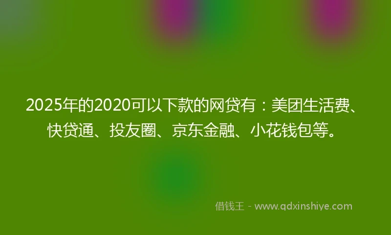 2025年的2020可以下款的网贷有：美团生活费、快贷通、投友圈、京东金融、小花钱包等。