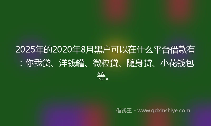 2025年的2020年8月黑户可以在什么平台借款有：你我贷、洋钱罐、微粒贷、随身贷、小花钱包等。