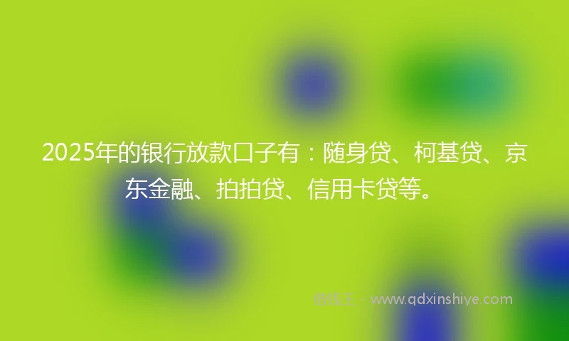 2025年的银行放款口子有：随身贷、柯基贷、京东金融、拍拍贷、信用卡贷等。