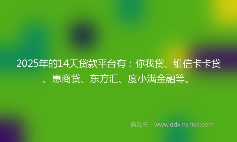 2025年的14天贷款平台有：你我贷、维信卡卡贷、惠商贷、东方汇、度小满金融等。