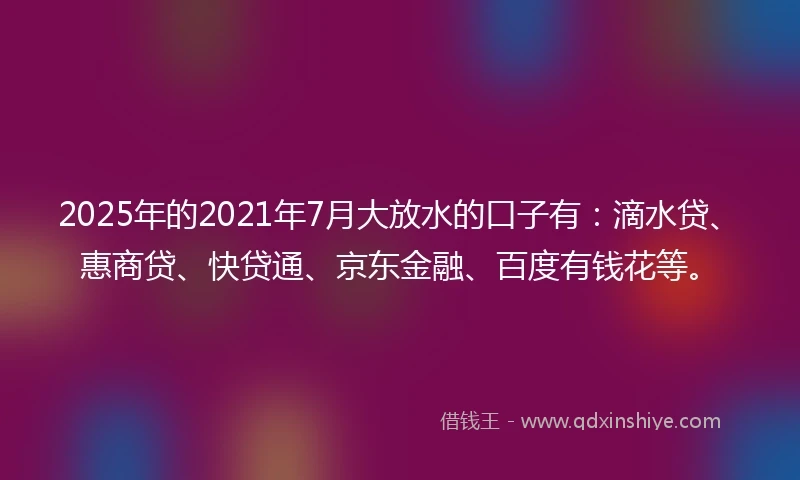 2025年的2021年7月大放水的口子有：滴水贷、惠商贷、快贷通、京东金融、百度有钱花等。