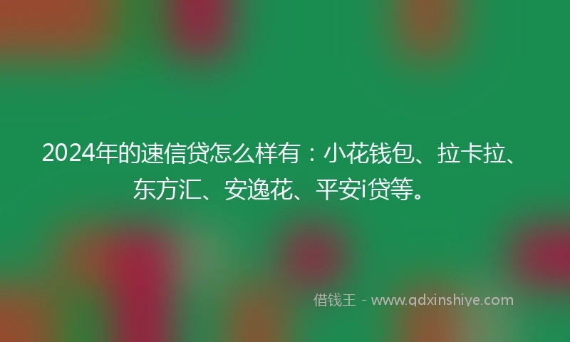 2024年的速信贷怎么样有：小花钱包、拉卡拉、东方汇、安逸花、平安i贷等。