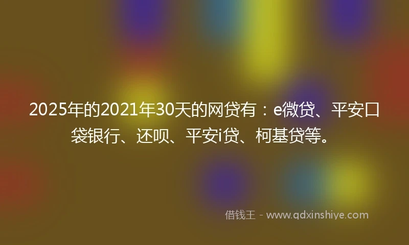 2025年的2021年30天的网贷有：e微贷、平安口袋银行、还呗、平安i贷、柯基贷等。