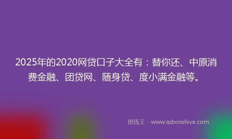 2025年的2020网贷口子大全有：替你还、中原消费金融、团贷网、随身贷、度小满金融等。