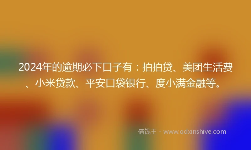 2024年的逾期必下口子有：拍拍贷、美团生活费、小米贷款、平安口袋银行、度小满金融等。
