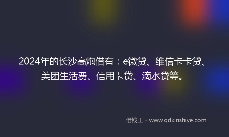 2024年的长沙高炮借有：e微贷、维信卡卡贷、美团生活费、信用卡贷、滴水贷等。