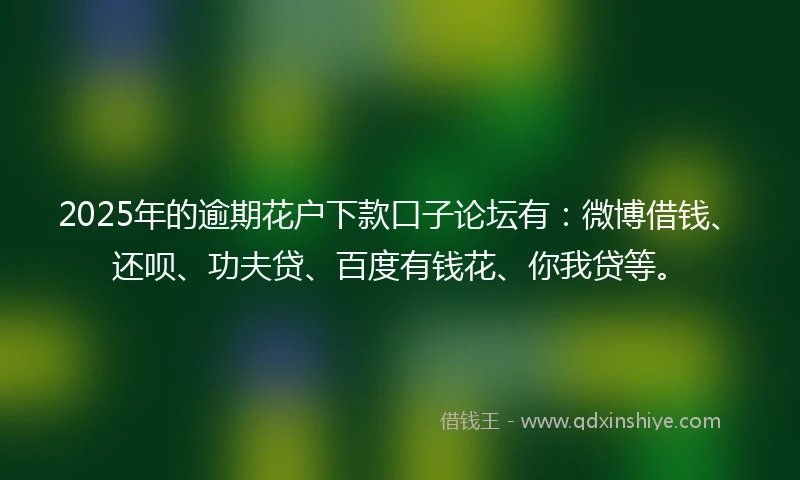 2025年的逾期花户下款口子论坛有：微博借钱、还呗、功夫贷、百度有钱花、你我贷等。