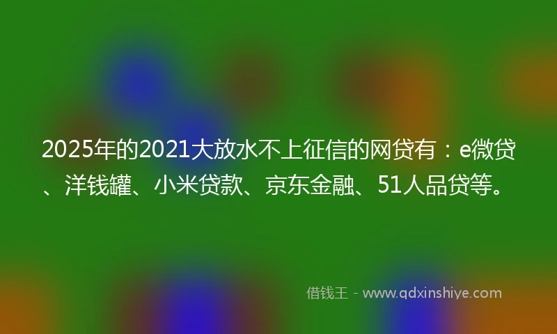 2025年的2021大放水不上征信的网贷有：e微贷、洋钱罐、小米贷款、京东金融、51人品贷等。