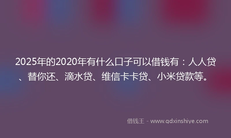 2025年的2020年有什么口子可以借钱有：人人贷、替你还、滴水贷、维信卡卡贷、小米贷款等。