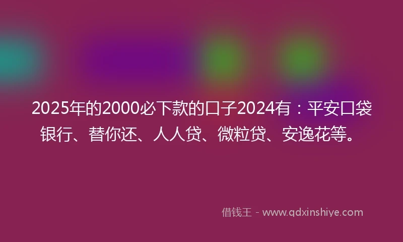 2025年的2000必下款的口子2024有：平安口袋银行、替你还、人人贷、微粒贷、安逸花等。