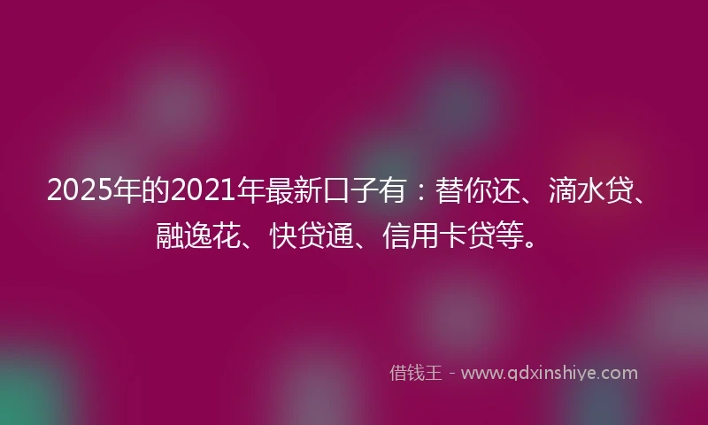2025年的2021年最新口子有：替你还、滴水贷、融逸花、快贷通、信用卡贷等。