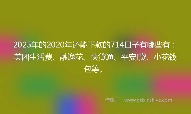 2025年的2020年还能下款的714口子有哪些有：美团生活费、融逸花、快贷通、平安i贷、小花钱包等。
