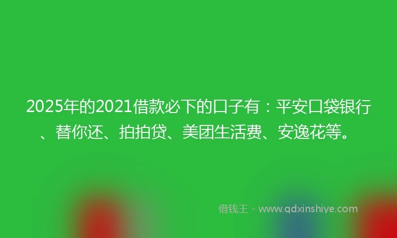 2025年的2021借款必下的口子有：平安口袋银行、替你还、拍拍贷、美团生活费、安逸花等。