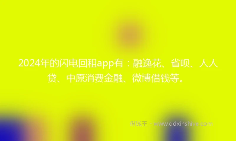 2024年的闪电回租app有：融逸花、省呗、人人贷、中原消费金融、微博借钱等。