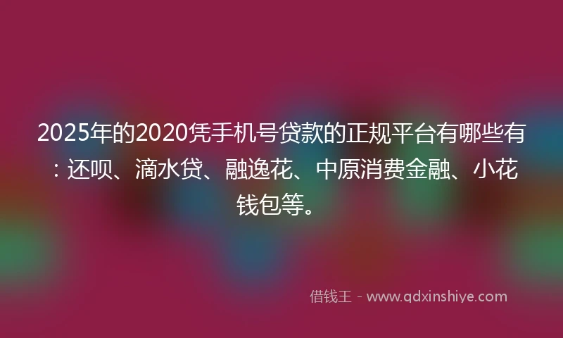 2025年的2020凭手机号贷款的正规平台有哪些有：还呗、滴水贷、融逸花、中原消费金融、小花钱包等。