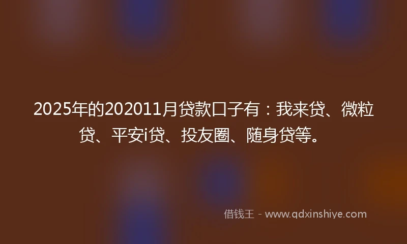 2025年的202011月贷款口子有：我来贷、微粒贷、平安i贷、投友圈、随身贷等。