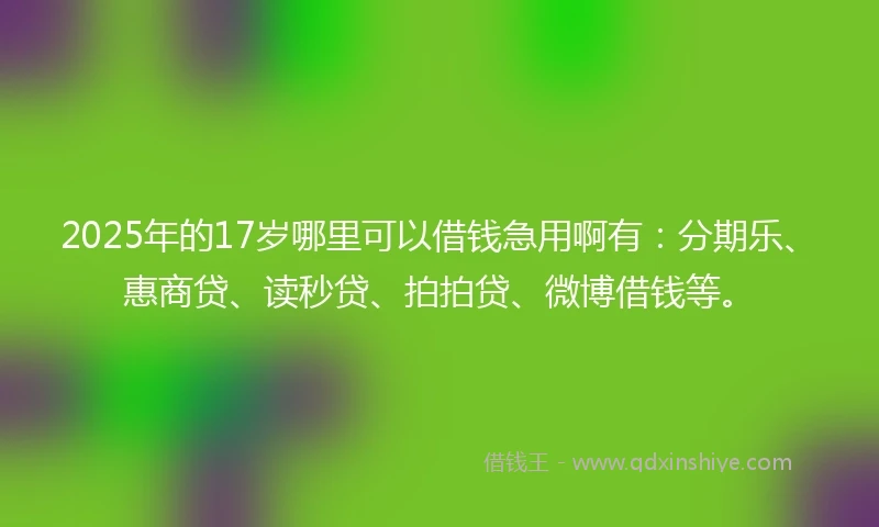 2025年的17岁哪里可以借钱急用啊有：分期乐、惠商贷、读秒贷、拍拍贷、微博借钱等。