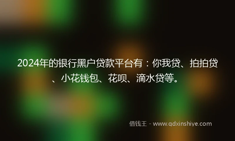 2024年的银行黑户贷款平台有：你我贷、拍拍贷、小花钱包、花呗、滴水贷等。