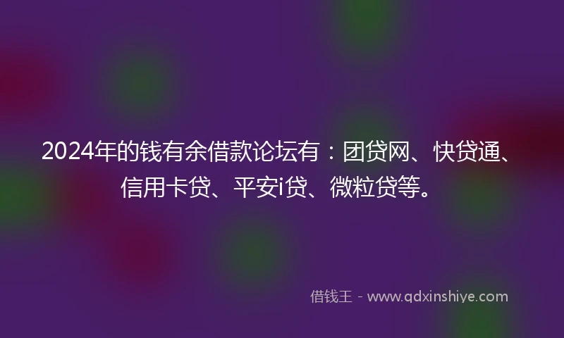 2024年的钱有余借款论坛有：团贷网、快贷通、信用卡贷、平安i贷、微粒贷等。