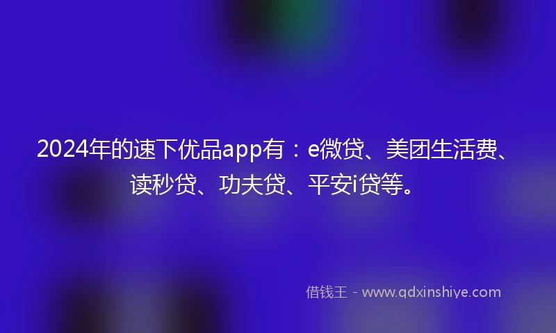 2024年的速下优品app有：e微贷、美团生活费、读秒贷、功夫贷、平安i贷等。