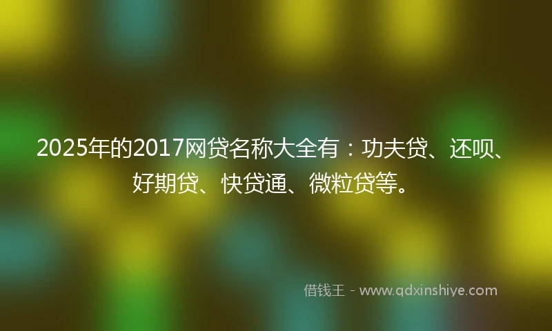 2025年的2017网贷名称大全有：功夫贷、还呗、好期贷、快贷通、微粒贷等。