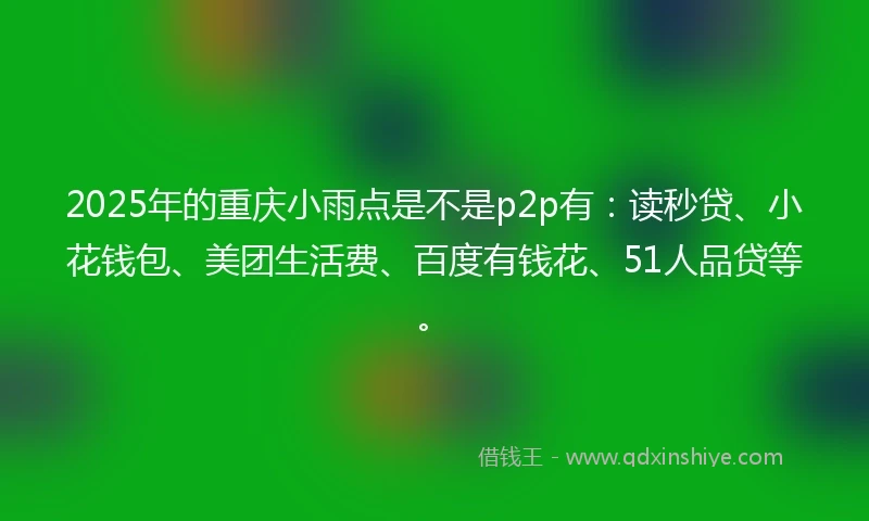 2025年的重庆小雨点是不是p2p有：读秒贷、小花钱包、美团生活费、百度有钱花、51人品贷等。