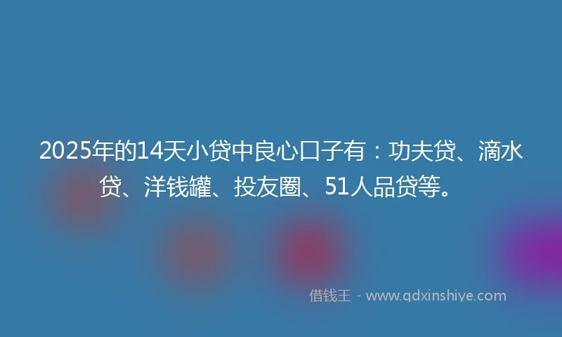 2025年的14天小贷中良心口子有：功夫贷、滴水贷、洋钱罐、投友圈、51人品贷等。