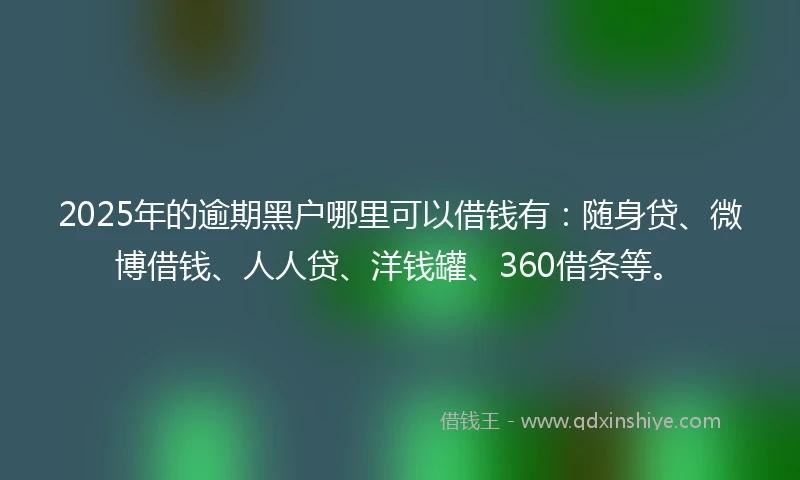 2025年的逾期黑户哪里可以借钱有：随身贷、微博借钱、人人贷、洋钱罐、360借条等。
