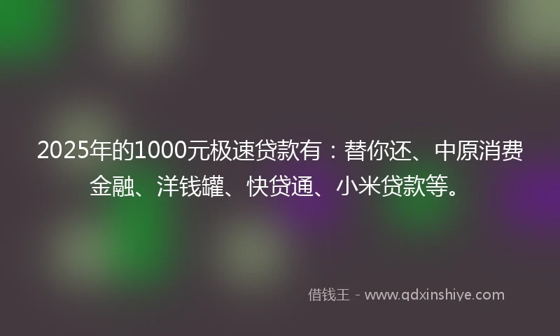 2025年的1000元极速贷款有：替你还、中原消费金融、洋钱罐、快贷通、小米贷款等。