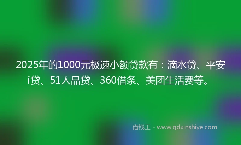 2025年的1000元极速小额贷款有：滴水贷、平安i贷、51人品贷、360借条、美团生活费等。