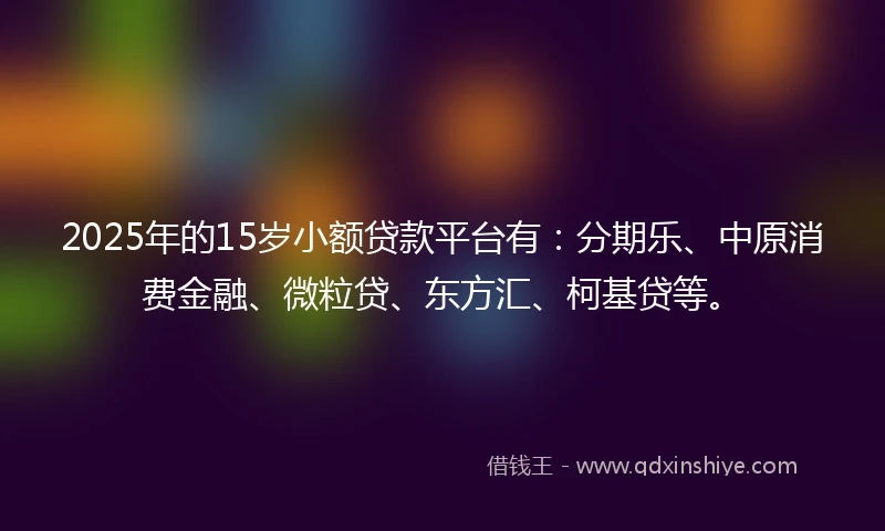 2025年的15岁小额贷款平台有：分期乐、中原消费金融、微粒贷、东方汇、柯基贷等。