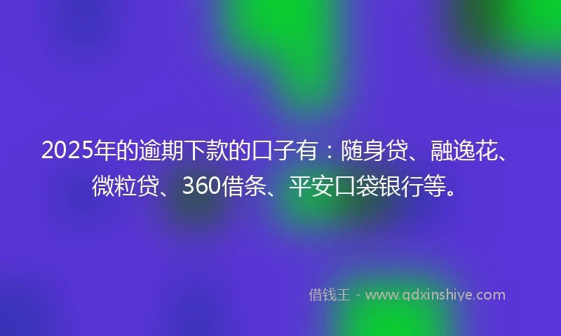 2025年的逾期下款的口子有：随身贷、融逸花、微粒贷、360借条、平安口袋银行等。