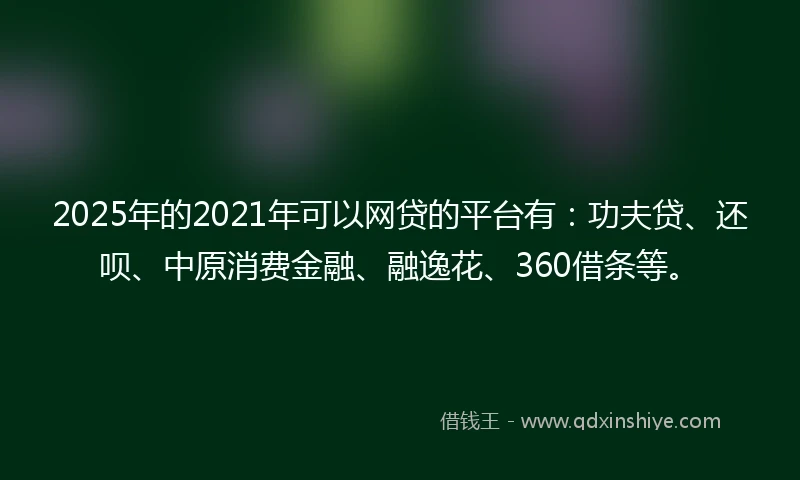 2025年的2021年可以网贷的平台有：功夫贷、还呗、中原消费金融、融逸花、360借条等。