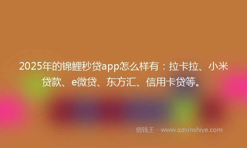 2025年的锦鲤秒贷app怎么样有：拉卡拉、小米贷款、e微贷、东方汇、信用卡贷等。