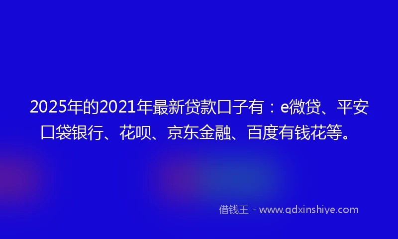 2025年的2021年最新贷款口子有：e微贷、平安口袋银行、花呗、京东金融、百度有钱花等。