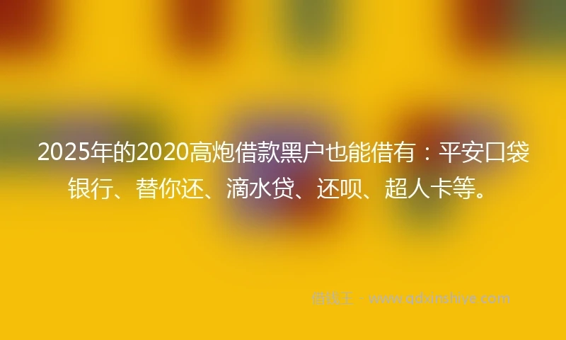 2025年的2020高炮借款黑户也能借有：平安口袋银行、替你还、滴水贷、还呗、超人卡等。