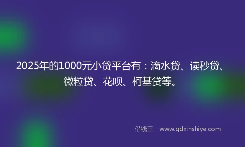 2025年的1000元小贷平台有：滴水贷、读秒贷、微粒贷、花呗、柯基贷等。