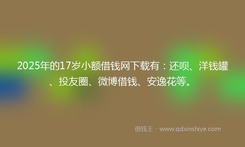 2025年的17岁小额借钱网下载有：还呗、洋钱罐、投友圈、微博借钱、安逸花等。