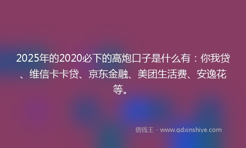 2025年的2020必下的高炮口子是什么有：你我贷、维信卡卡贷、京东金融、美团生活费、安逸花等。