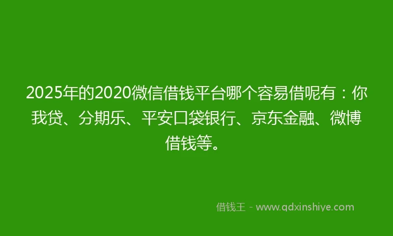2025年的2020微信借钱平台哪个容易借呢有：你我贷、分期乐、平安口袋银行、京东金融、微博借钱等。