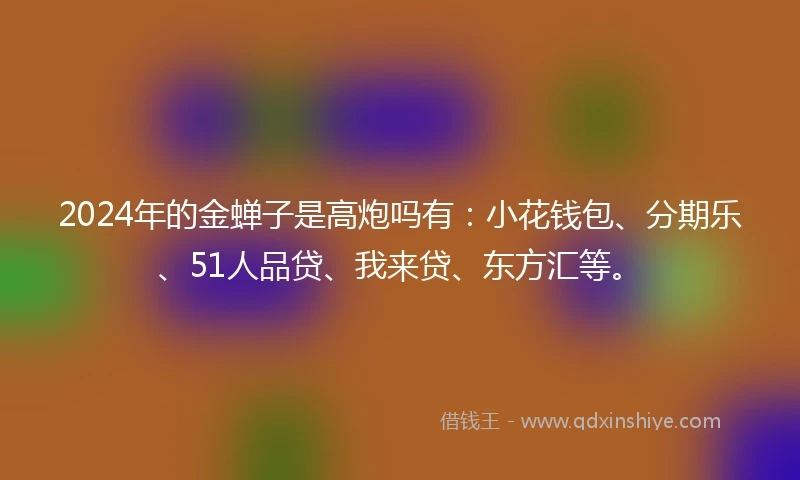 2024年的金蝉子是高炮吗有：小花钱包、分期乐、51人品贷、我来贷、东方汇等。