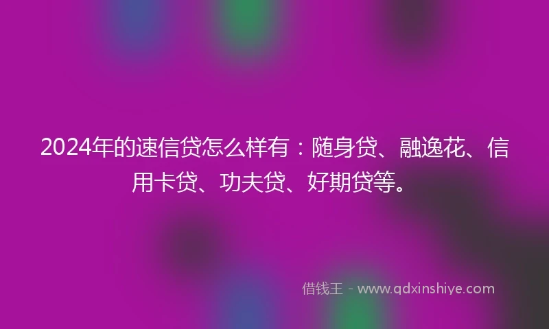 2024年的速信贷怎么样有：随身贷、融逸花、信用卡贷、功夫贷、好期贷等。