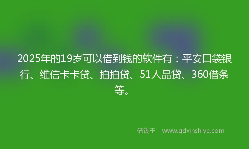 2025年的19岁可以借到钱的软件有：平安口袋银行、维信卡卡贷、拍拍贷、51人品贷、360借条等。