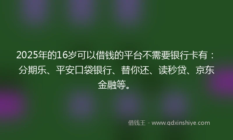 2025年的16岁可以借钱的平台不需要银行卡有：分期乐、平安口袋银行、替你还、读秒贷、京东金融等。