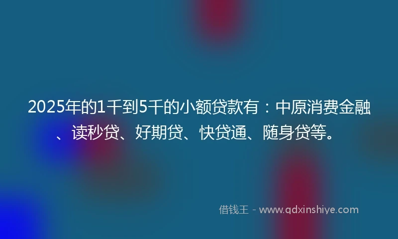 2025年的1千到5千的小额贷款有：中原消费金融、读秒贷、好期贷、快贷通、随身贷等。