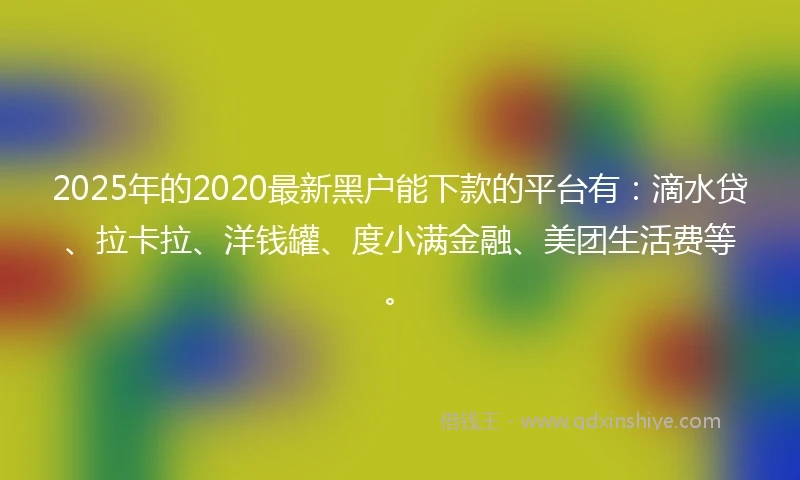 2025年的2020最新黑户能下款的平台有：滴水贷、拉卡拉、洋钱罐、度小满金融、美团生活费等。