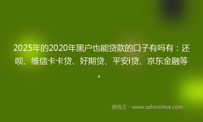 2025年的2020年黑户也能贷款的口子有吗有：还呗、维信卡卡贷、好期贷、平安i贷、京东金融等。