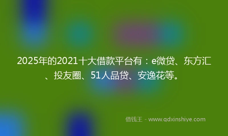 2025年的2021十大借款平台有：e微贷、东方汇、投友圈、51人品贷、安逸花等。
