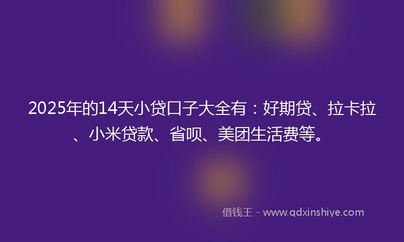 2025年的14天小贷口子大全有：好期贷、拉卡拉、小米贷款、省呗、美团生活费等。